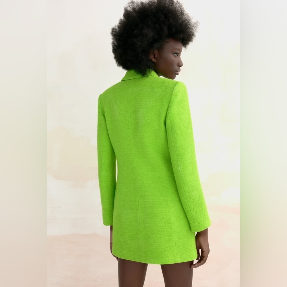 Neon Green Tailored Textured Blazer Dress - Small - Picture 13 of 13